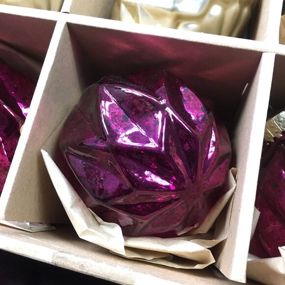 8 Set Glass Christmas Ornaments Gold Purple Magenta Pink Balls Onions Mercury - Picture 5 of 6